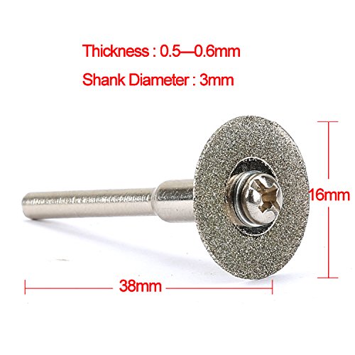 dophee 10pcs Diamond Cutting Off Discs Wheel with 2 Mandrel Arbor, 16mm - size: 16mm