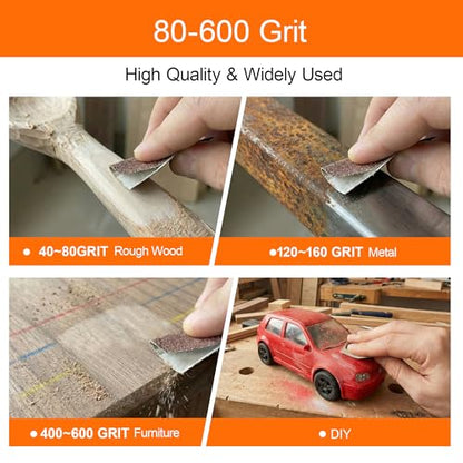 KENDO 65pcs Wet & Dry Sandpaper w/Sanding Block, 40 to 600 Grit - style: WDS-65PC