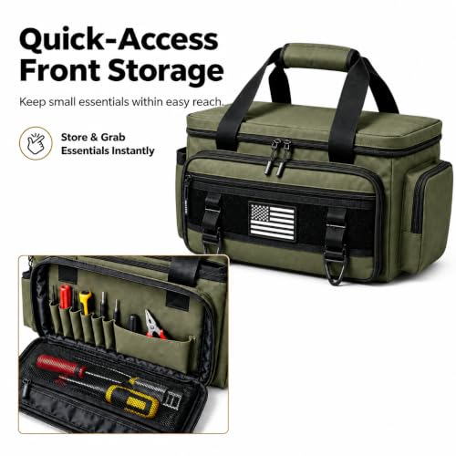 Tool Bag with Anti-friction Bottom, Durable Handle Tool Bags for Men with Shoulder Strap Tactical Range Bag, Multi-purpose Work Tote for Repairman, Carpenters, Handyman. (Ranger Green) - color: Ranger Green
