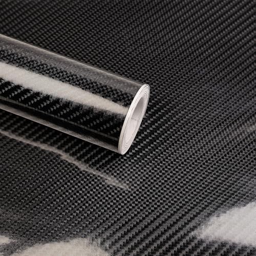 Lypumso 6D Carbon Fiber Vinyl Wrap Roll, Glossy Car Wrap Film Featuring Bubble Free Air Release Technology, Car Moto DIY Interior Exterior Decoration (Carbon Fiber Black, 1ft x 5ft) - color: Black, size: 1ft x 5ft