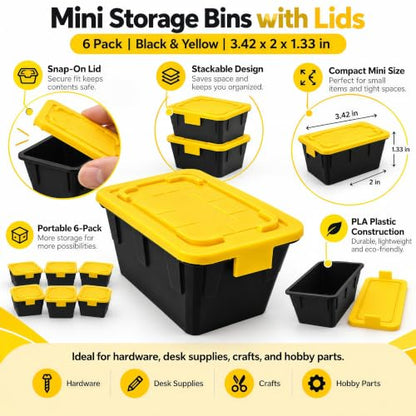 Mini Storage Bins, Black and Yellow, 6 Pack - color: Yellow