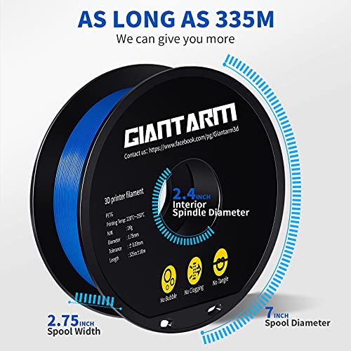 GIANTARM PETG Filament 1.75mm 1kg (2.2lb), Blue Filament PETG for 3D Printer, ±0.02mm Accuracy, High Precision, Strong Toughness, Neatly Wound & Moistureproof, Non-Clogging&Non-Stringing, Blue - color: Blue