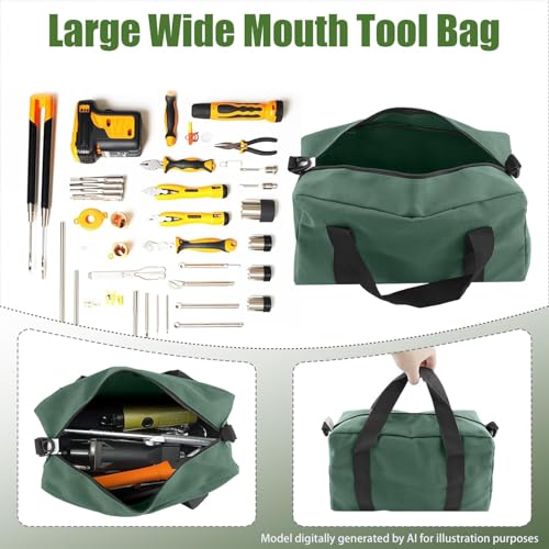 Small Tool Bag, Close Top Wide Mouth Tool Organizer Bag, Large Tool Bags - color: DarkGreen, size: 20 Inch