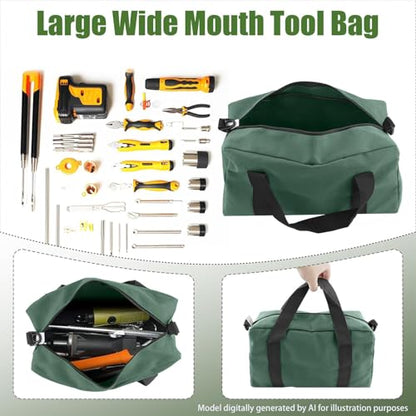 Small Tool Bag, Close Top Wide Mouth Tool Organizer Bag, Large Tool Bags - color: DarkGreen, size: 16 Inch
