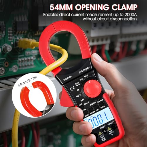 BTMETER Digital Clamp Meter Multimeter, 6000 Counts Bluetooth Multimeter, 2000A AC/DC Amp Tester, Measures Voltage, Ohms, Capacitance, Frequency, Temperature, NCV with Data Logging 570Y-APP