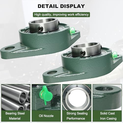 2 Pack UCFL210-32 Pillow Block Bearing – Flange 2 Bolt Mounted Pillow Block Bearings – Bearing Steel Bearings with 2" Bore - Self-aligning Bearings with Solid Cast Iron Base - style: UCFL210-32