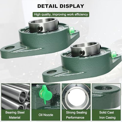 2 Pack UCFL210-32 Pillow Block Bearing – Flange 2 Bolt Mounted Pillow Block Bearings – Bearing Steel Bearings with 2" Bore - Self-aligning Bearings with Solid Cast Iron Base - style: UCFL210-32