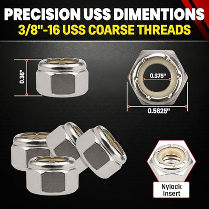 Chenango Supply 3/8-16 Stainless Steel Nylon Insert Lock Nuts - size: 3/8-16 NYLOCK