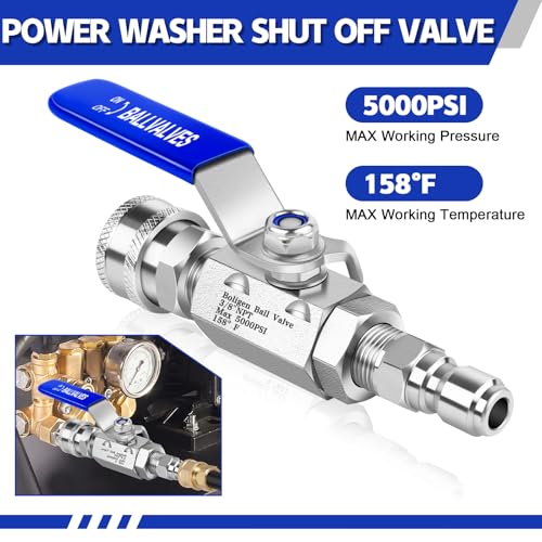 Boltigen Washer High Pressure Ball Valve Kit, High Pressure Washer Shut Off Ball Valve Kit for Power Washer Hose, Stainless Steel, 3/8’’ Quick Connect, 5000PSI (Pack of 2) - size: 3/8'' (Pack of 2)
