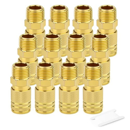 GASHER 12PCS 1/2"MNPT Brass Industrial Coupler,1/4 Flow Quick Connect Air Coupler - size: 1/2" NPT Male Threads