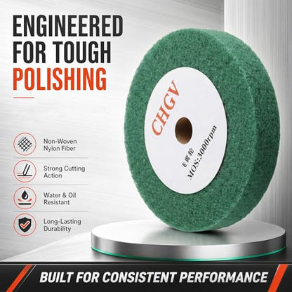 150mm x 50mm Non-Woven Nylon Polishing Burnishing Wheel, 240 Grit Wire Drawing Abrasive Flap Wheels 6" x 2" Polishing Flap Wheel for Stainless Steel Aluminum Copper Wood Metal(Green) - style: Green 6" x 2"