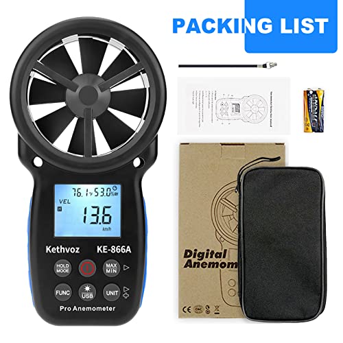 Handheld Anemometer CFM Meter, Kethvoz HVAC Airflow Meter Measure Wind Speed Airflow Monitor Humidity Temperature for Dust Collector AC Air Vent 866A