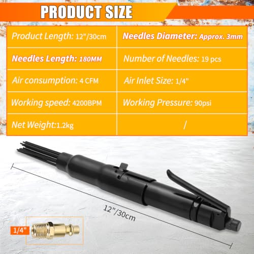 Compact Air Needle Scaler, 19 Needles Air Powered Rust Cleaner
