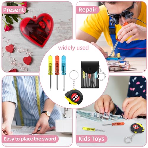 Kingdder 36Pcs Valentine Gift Set for Men Mini Tape Screwdriver Keychain Heart Shaped Box Set Boyfriend Husband Adult Gifts Bulk Valentine Tape Screwdriver Keychain for Men Wedding Anniversary