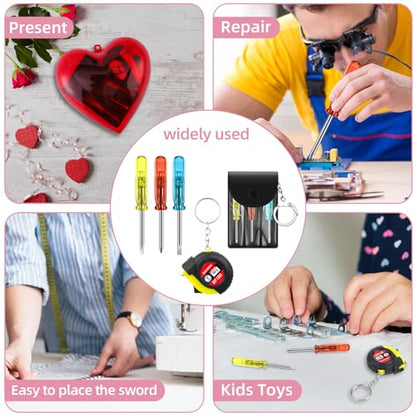 Kingdder 36Pcs Valentine Gift Set for Men Mini Tape Screwdriver Keychain Heart Shaped Box Set Boyfriend Husband Adult Gifts Bulk Valentine Tape Screwdriver Keychain for Men Wedding Anniversary