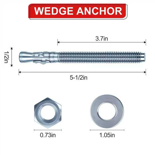 1/2 x 5-1/2 inch Wedge Anchors, 12 pcs Concrete Screw and Anchor Kit, Galvanized Concrete Anchors, Concrete Wall Anchors and Brick Anchors, Suitable for Concrete Floors and Walls - size: 1/2 x 5-1/2In