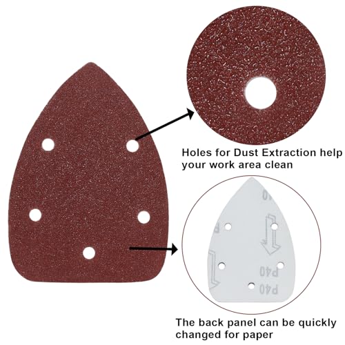40 Grit Mouse Sander Sandpaper, 5 Hole, Pack of 25