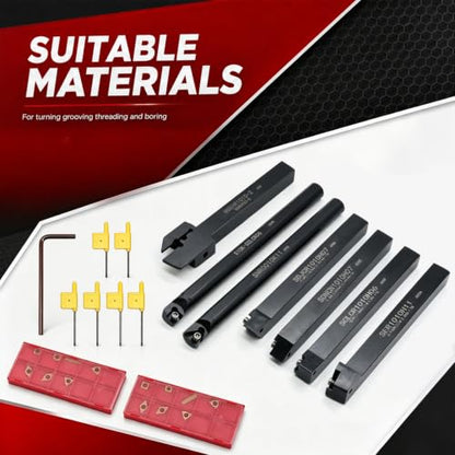Nakkaa 21Pcs Indexable Lathe Turning Tool Kit 3/8" Shank for Boring Turning - size: 7pcs 3/8'' 10mm Shanks+14pcs Inserts