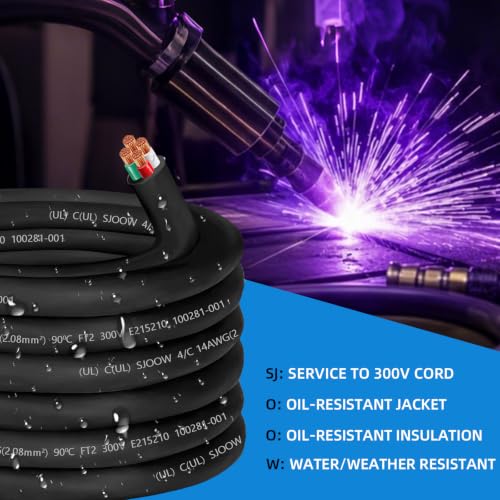 50ft SJOOW 14/4 Wire 14/4 SJOOW Cord 14 AWG Wire SJOOW Portable Power Cable - size: 50 FT, style: 14AWG(4-Conductor)