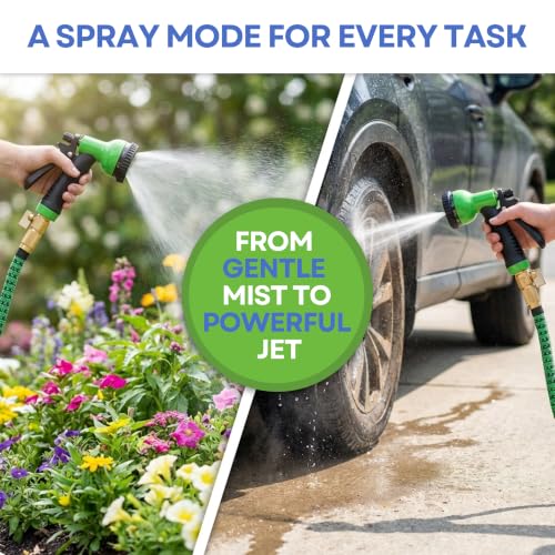 J&B XpandaHose 50ft Expandable Garden Hose, Lightweight, Brass Connectors - color: Green/Black, size: 50ft