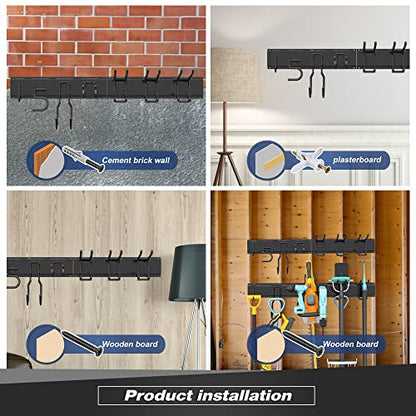 Sttoraboks Garage Tool Storage Rack, Heavy Duty Garage Storage Organizer Rack System Wall Mounted Tool with 12 double hooks, 4 rails Garden Tool Rack - size: 68inch 4 panels+12 hooks
