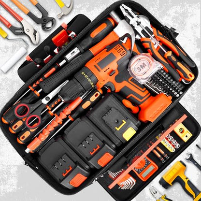 JJRING Heavy Duty 17inch Tool Bag With 48 Pockets, Red