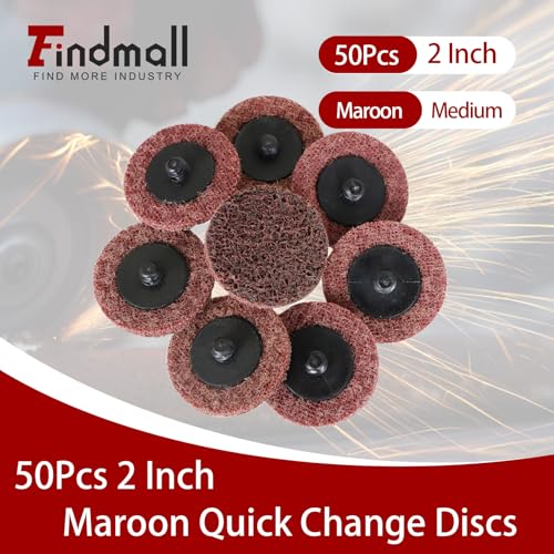 findmall 50Pcs 2" Surface Prep Conditioning Discs Maroon Quick Change - size: 2 inches