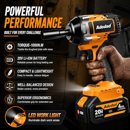 740 Ft-lbs Cordless 1/2" Brushless Impact Wrench with 4.0Ah Battery - size: 1000N.m-1 Battery