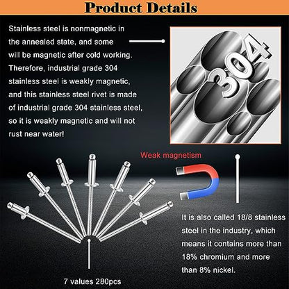 70pcs 3/16 x 1/2 inch 304 Stainless Steel Pop Rivets, 4.8 x 12.7mm Blind Rivets for DIY/Automotive Repairs/Furniture - size: 3/16" x 1/2", style: 304 Stainless Steel
