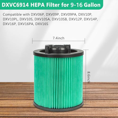 2 Pack DXVC6914 Premium HEPA Cartridge Vaccum Filter Compatible with DEWALT 9-16 Gallon Wet/Dry Vacuum, with 3 Pack DXVA19-4101 High Efficiency Replacement Filter Bags for DEWALT - size: DXVC6914 2 Pack + DXVA19-4101 3 Pack