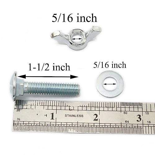 10pcs Carriage Bolts Wing Nuts Wing Screw 5/16-18x1-1/2" with Washers Lightweight and Portable for Fasteners - size: 5/16-18x1-1/2Inch