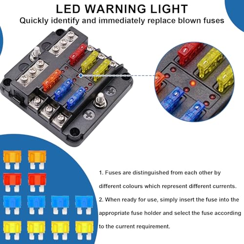 6 Way 12V Fuse Box Waterproof Fuse Box Holder with LED Indicator