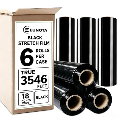 6 Pack Shrink Wrap Roll, 18 inch Wide Total 3546ft Industrial Stretch Film - color: Black