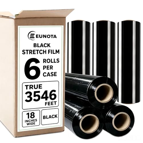 6 Pack Shrink Wrap Roll, 18 inch Wide Total 3546ft Industrial Stretch Film - color: Black