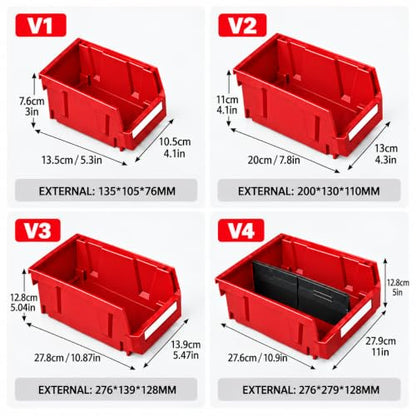 6 Pack Stackable Plastic Parts Bins, 5x4x3 in, Red - color: Red-6 Pack, size: 5"x4"x3"