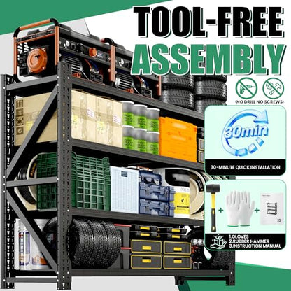 4-Tier Heavy Duty Garage Shelving,Industrial Shelving for Commercial & Home Use,Garage Storage Racks Heavy Duty Steel Shelves,Ultra-Wide Metal Rack for 3‑Car Garages,Warehouses,Workshops - size: 24"D*75"W*69"H
