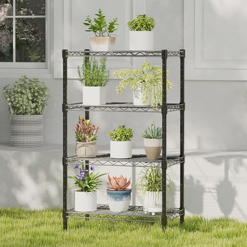 DUMOS 4-Tier Metal Storage Shelves, Wire Shelving, Storage Rack, 23.3" W - color: 4 Tier-47"h, size: Type 1 without wheels