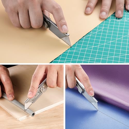 WORKPRO 2PCS EDC Folding Utility Knife, Mini Box Cutter with Quick Open Axis Lock, Quick Change Blade Razor Knife, Foldable Small Pocket Knife with Belt Clip, 2 Packs with 10 Extra Blades - color: Silver