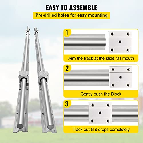 VEVOR Linear Rail, 2 PCS SBR 20-2200mm, Linear Guideway Rail, and 4 PCS SBR20UU Square Type Carriage Bearing Blocks, Linear Guide Rails for Automated Machines Equipments and DIY CNC Routers
