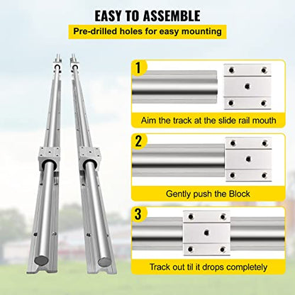 VEVOR Linear Rail, 2 PCS SBR 20-2200mm, Linear Guideway Rail, and 4 PCS SBR20UU Square Type Carriage Bearing Blocks, Linear Guide Rails for Automated Machines Equipments and DIY CNC Routers