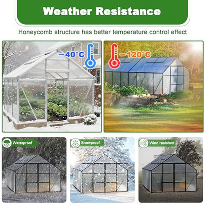 Quibbay 6PCS Polycarbonate Greenhouse Panels Sheets, 6' x 2' x 0.32'' Three-Layer Honeycomb Panels, UV Protected Corrugated Plastic Roof Panels, Clear Replacement Panels for Greenhouse Covering - style: 6' X 2' X 0.32''