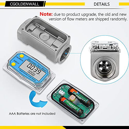 CGOLDENWALL 1 inch 3/4 inch Turbine Flow Meter 2.5~26GPM Fuel Meter Digital Liquid Flowmeter with with 2 NPT Adapters Flow Meter for Water, Diesel, Kerosene, Gasoline with Gallon Unit - color: 1 inch 3/4 inch