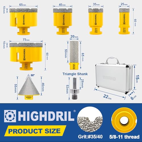 HIGHDRIL Diamond Drill Bits Kit with 5/8-11 for Porcelain Tile Ceramic - size: Thread Set3