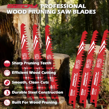 6 Inch Wood Pruning Reciprocating Saw Blades, 5TPI Saw Blades Set with Organizer Case for Trees Wood Cutting, 5 Pack - color: 5-Pc 6" Wood (Pruning)