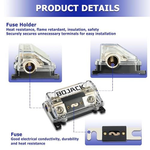 BOJACK 0/2/4 Gauge AWG in-Line ANL fuse Holder with 20 Amp No Wire Terminals Needed Inline Fuse Holder with Insulating Cover, Automotive 4, 2, 0 Gauge Fuse Block - size: 20A