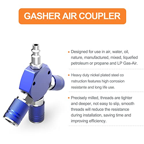 GASHER Blue 3-Way 1/4 Inch NPT Aluminum Hex Style Air Manifold with 3 Pieces Steel Industrial Coupler and Plug, Air Compressor Hose Accessories Quick Connect Fittings Air Splitter - style: BLUE 1PCS