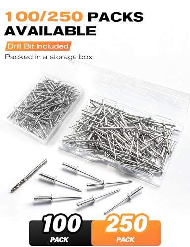 Tri-Fold Pop Rivets 3/16" x 1-1/4", 100 CTs High Grip Exploding Bulb Blind Aluminum Rivets for Thin Sheet Metal, 4.8x30mm Open End Steel Mandrel - color: Silver, size: 3/16" x 1-1/4"