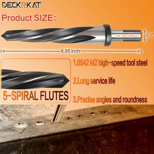 3/4" Reamer Drill Bit for Metal, M2 HSS Taper Reamer for Steel, Alloy, Wood, Plastic to Align, Enlarge Holes – 5-Spiral Flutes, 1/2" Non-Slip Shank, 19mm Car Reamer, Bridge Construction Reamer. - size: 3/4"