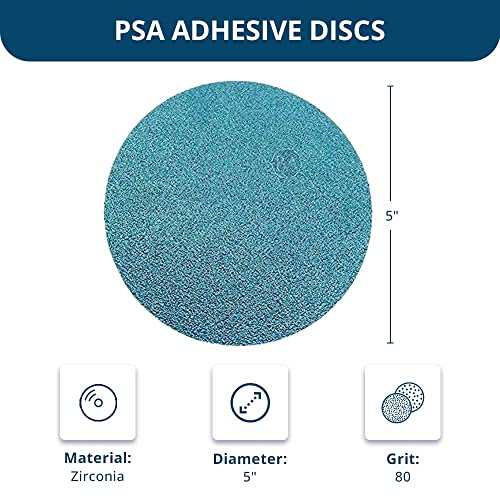 Benchmark Abrasives 5" Premium Zirconia No Hole PSA Discs, Self Adhesive Random Orbital Sander Discs for Sanding Polishing on Metal Wood Fiberglass (10 Pack) - 80 Grit