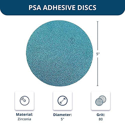 Benchmark Abrasives 5" Premium Zirconia No Hole PSA Discs, Self Adhesive Random Orbital Sander Discs for Sanding Polishing on Metal Wood Fiberglass (10 Pack) - 80 Grit